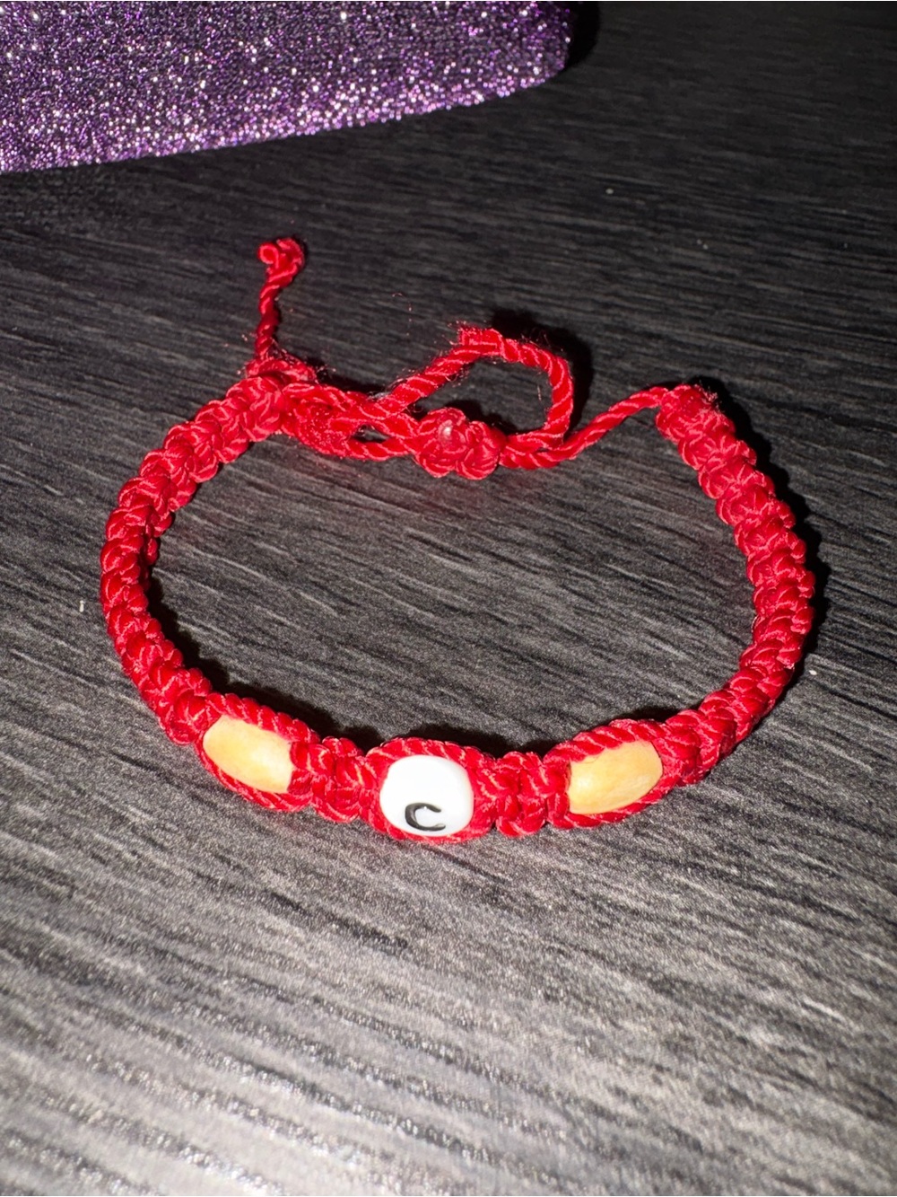 Red Woven Beaded Kids Bracelet with Initial Charm “C”
